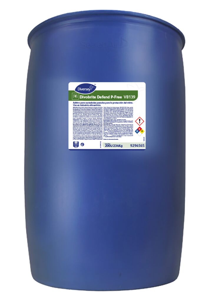 DIVOBRITE DEFEND P-FREE 200L - ADITIVO PARA EL LAVADO DE BOTELLAS CON PROPIEDADES PROTECTORAS DEL VIDRIO Y REFPET